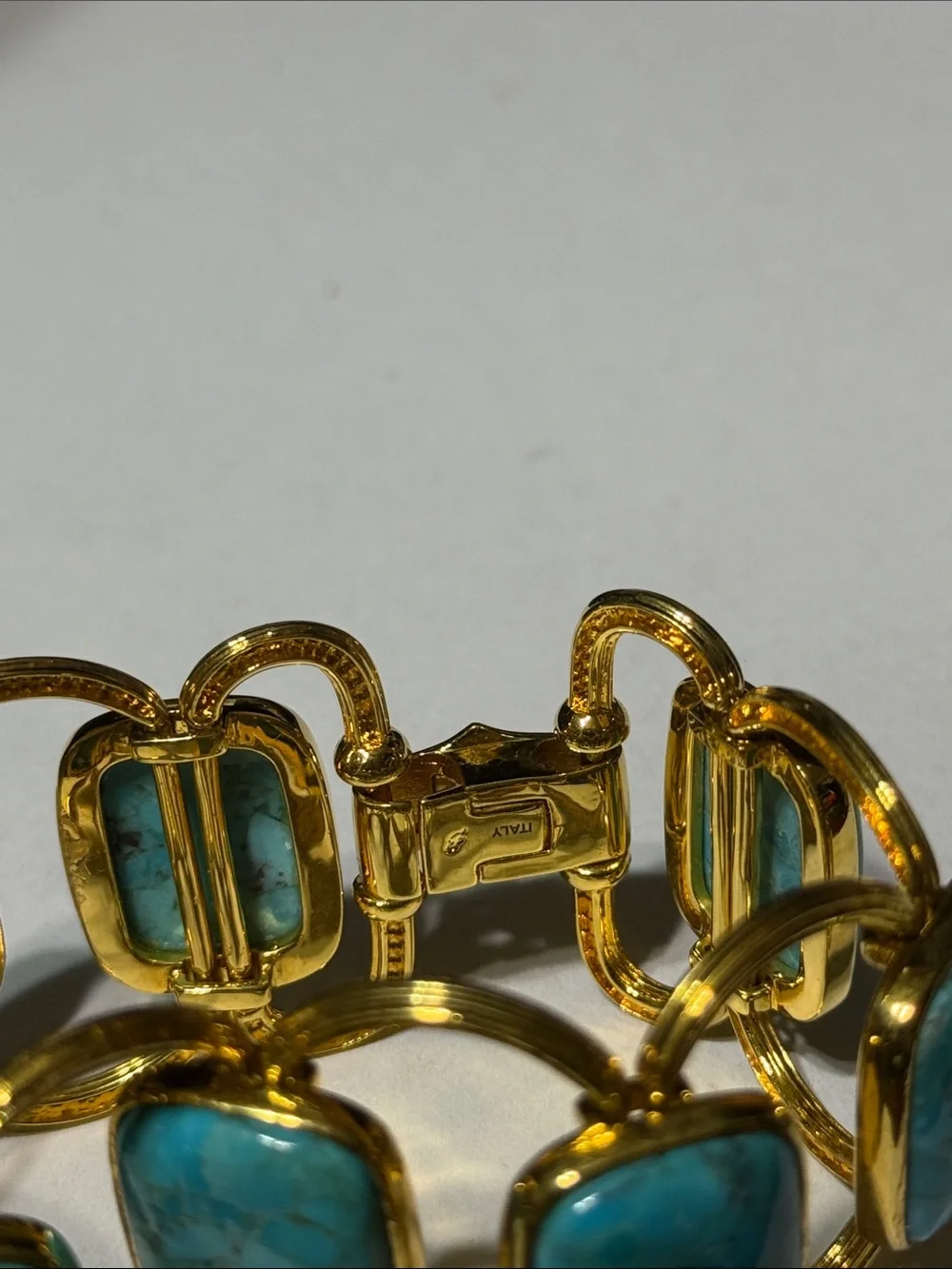BEAUTIFUL Italy stamped Gold tone & Turquoise stone Bracelet 7 “